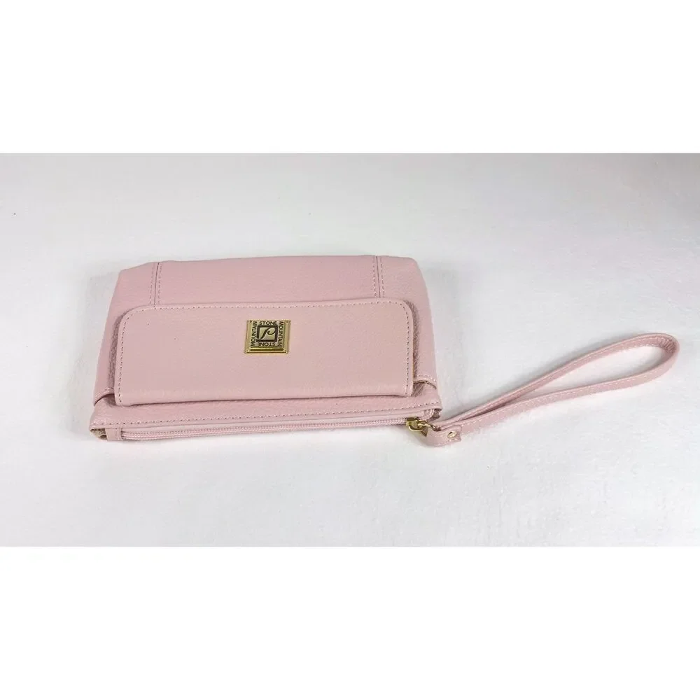 Stone Mountain Bonded Leather Clutch Wristlet Baby Pink Shade Leather